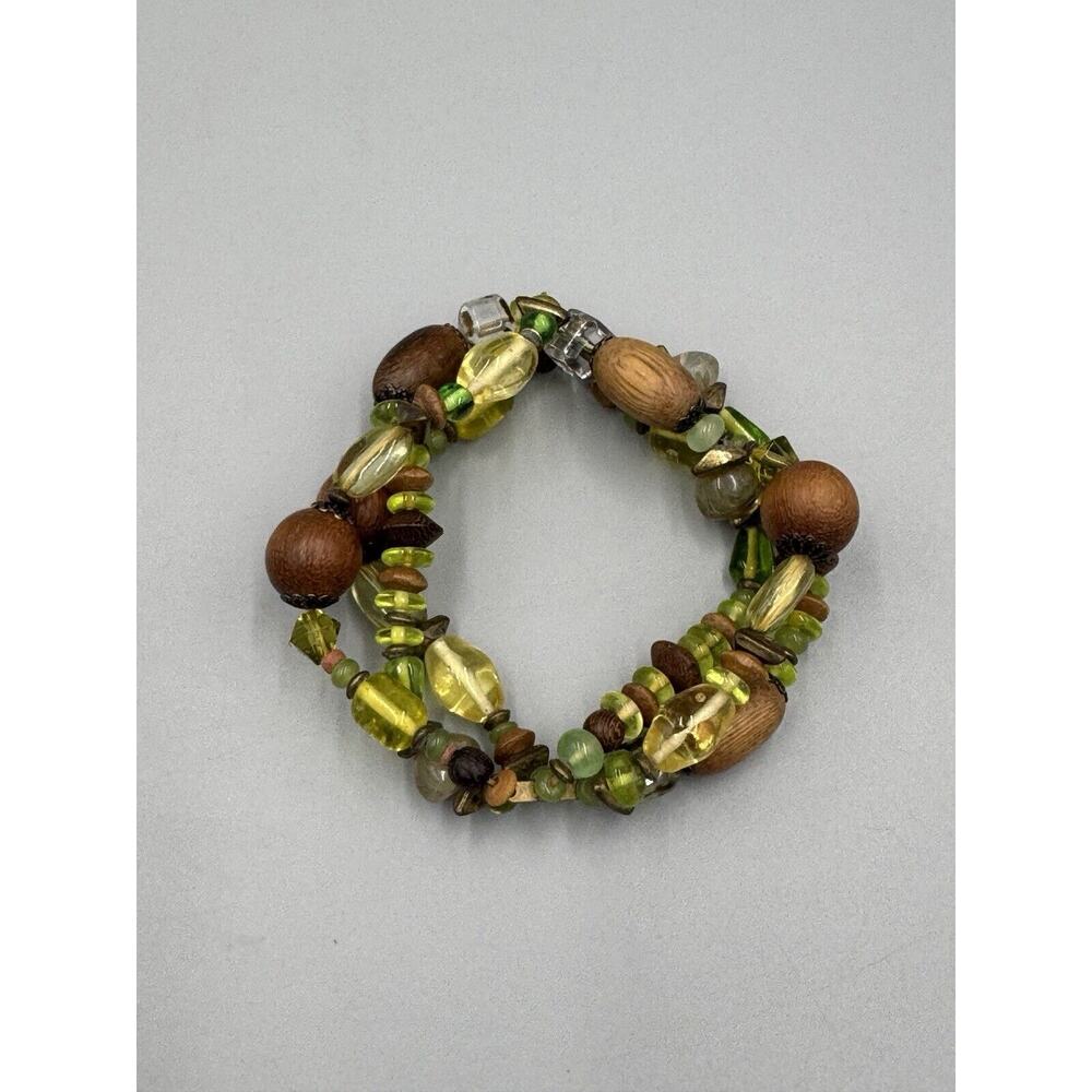 Layered Beaded Bead Green Brown Bracelet